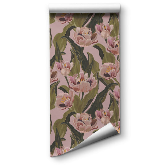 Abstract Tulips Peel and Stick Wallpaper - Pink