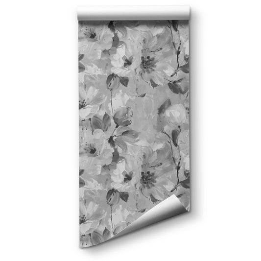 Monochrome Abstract Flowers Peel and Stick Wallpaper